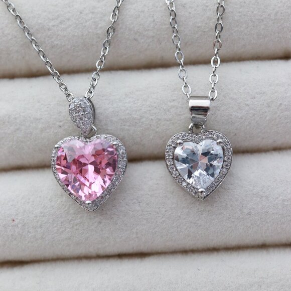 S925 Heart Shape CZ Necklace Sterling Silver Stamped S925 - Picture 11 of 11